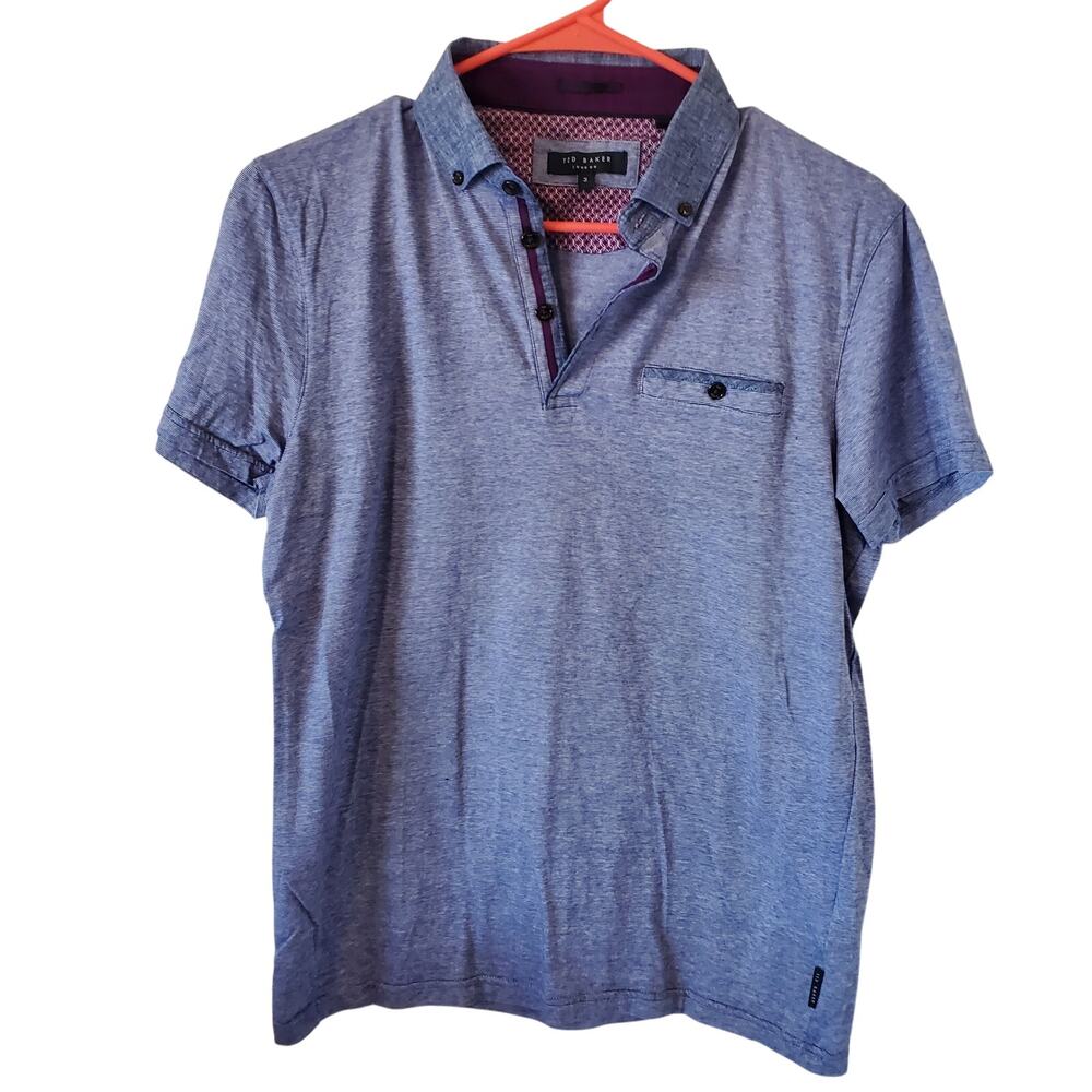 Ted Baker Mens Blue Short Sleeve Polo Shirt Size 3 38  Golf Preppy Summer